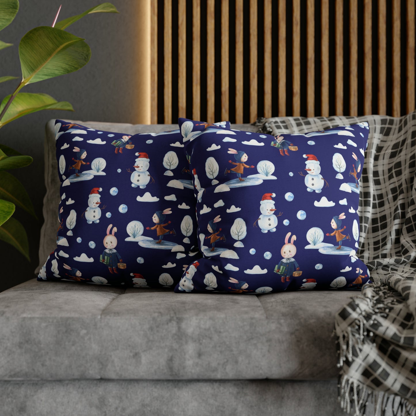 Snowman Pillowcase, Holiday Decor Pillow Cozy Winter Blue Throw Pillow, Holiday Gift    - HolidayShoppingFinds