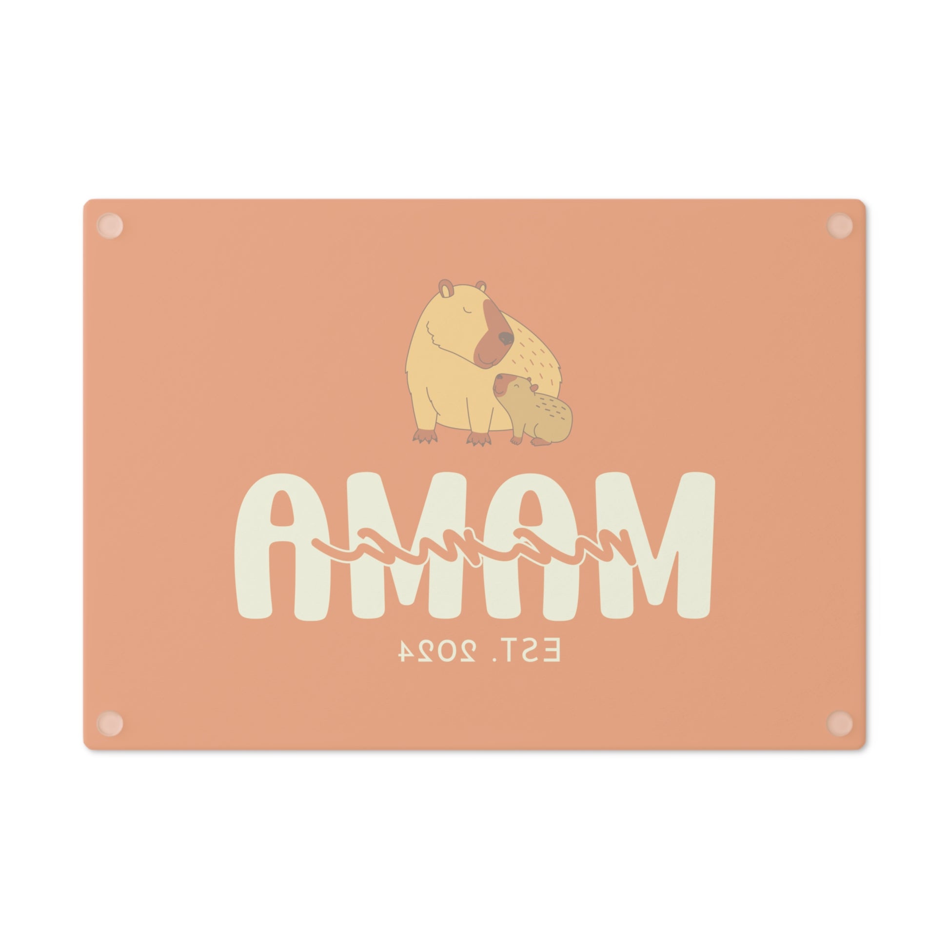 Personalized Mama Capybara Glass Cutting Board Orange, Gift For Moms    - HolidayShoppingFinds