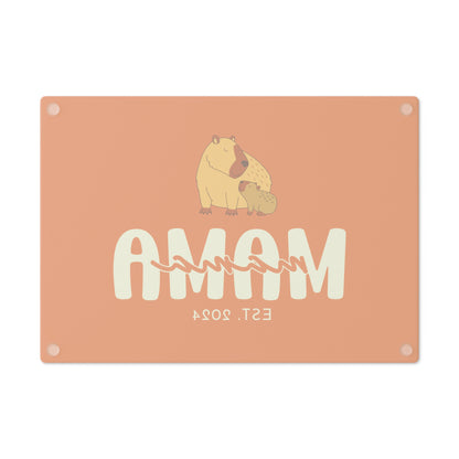 Personalized Mama Capybara Glass Cutting Board Orange, Gift For Moms    - HolidayShoppingFinds