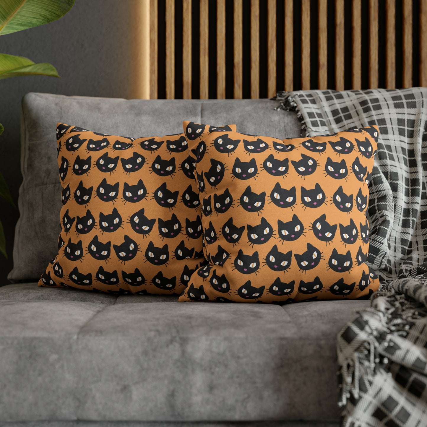 Cute Black Cats Halloween Pillowcase, Halloween Orange Throw Pillow Cover, Spooky Pillow, Square 2-Sided Pillow Case 16" × 16"   - HolidayShoppingFinds