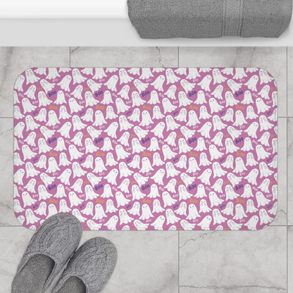 BOO Ghosts Halloween Bath Mat, Spooky Ghosts Pink Bath Rug 34" × 21"   - HolidayShoppingFinds