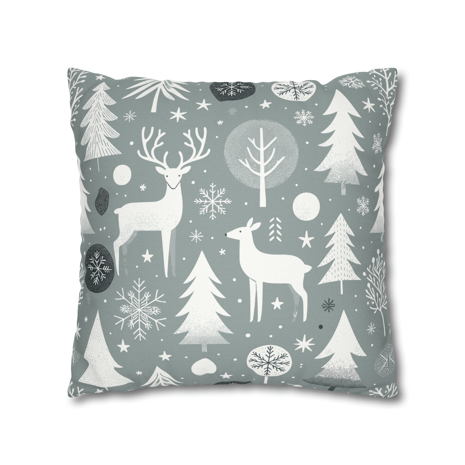 Reindeer Winter Wonderland Pillowcase Gray Holiday Pillow Christmas Gift, Holiday Gift (B)    - HolidayShoppingFinds