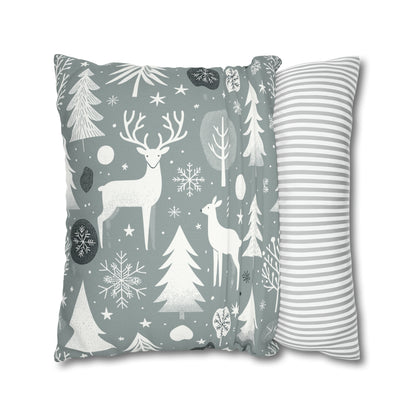 Reindeer Winter Wonderland Pillowcase Gray Holiday Pillow Christmas Gift, Holiday Gift (B)    - HolidayShoppingFinds