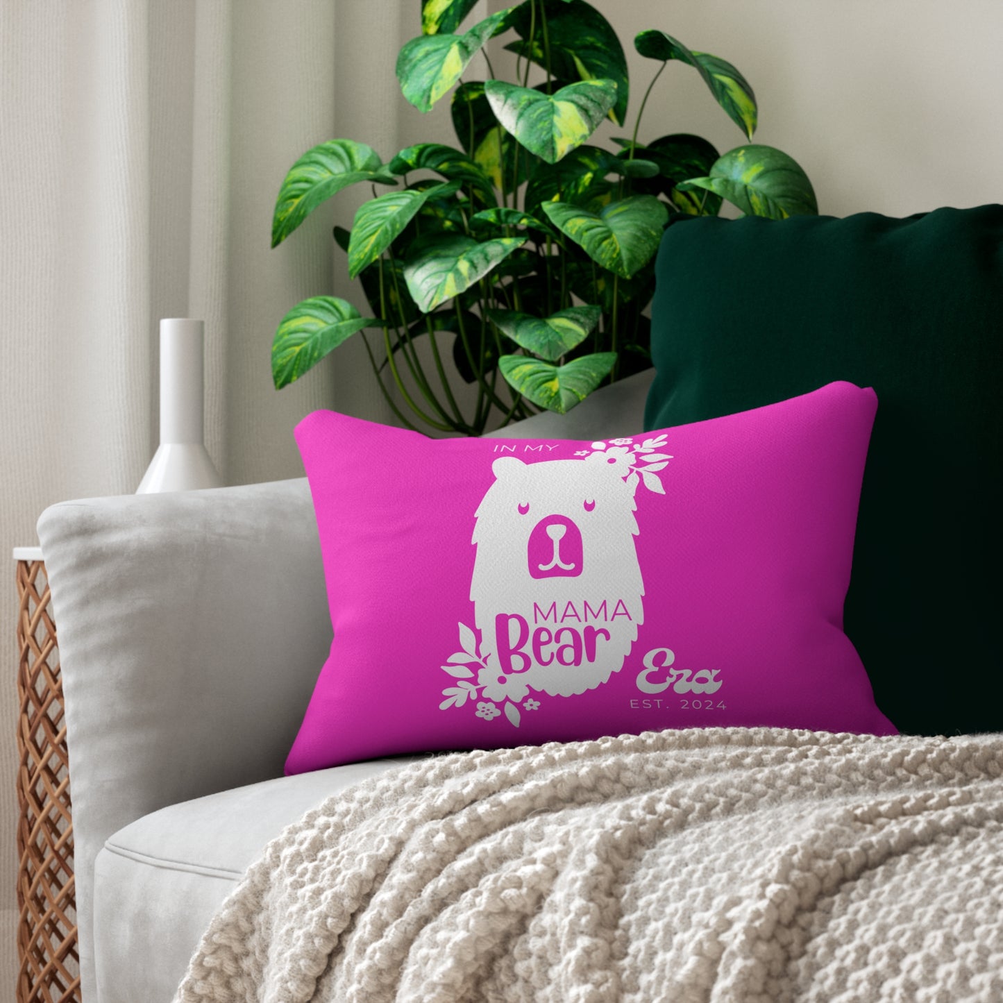 Personalized In My Mama Bear Era Lumbar Pillow Pink, Gift for Mom    - HolidayShoppingFinds