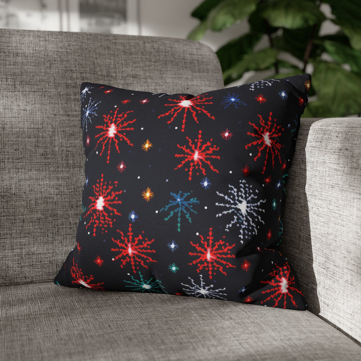 Fireworks Pillowcover, Festive Fireworks Decor Pillow, New Year Fourth of July Celebration Themed Pillow Cover 16" × 16"   - HolidayShoppingFinds