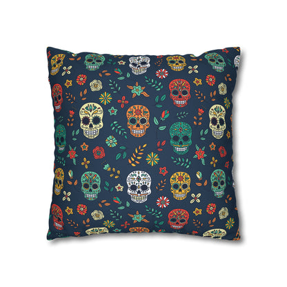 Sugar Skulls Pillowcase, Day of the Dead Pillow, Halloween Accent Blue Pillow Cover, Square Accent Pillow    - HolidayShoppingFinds