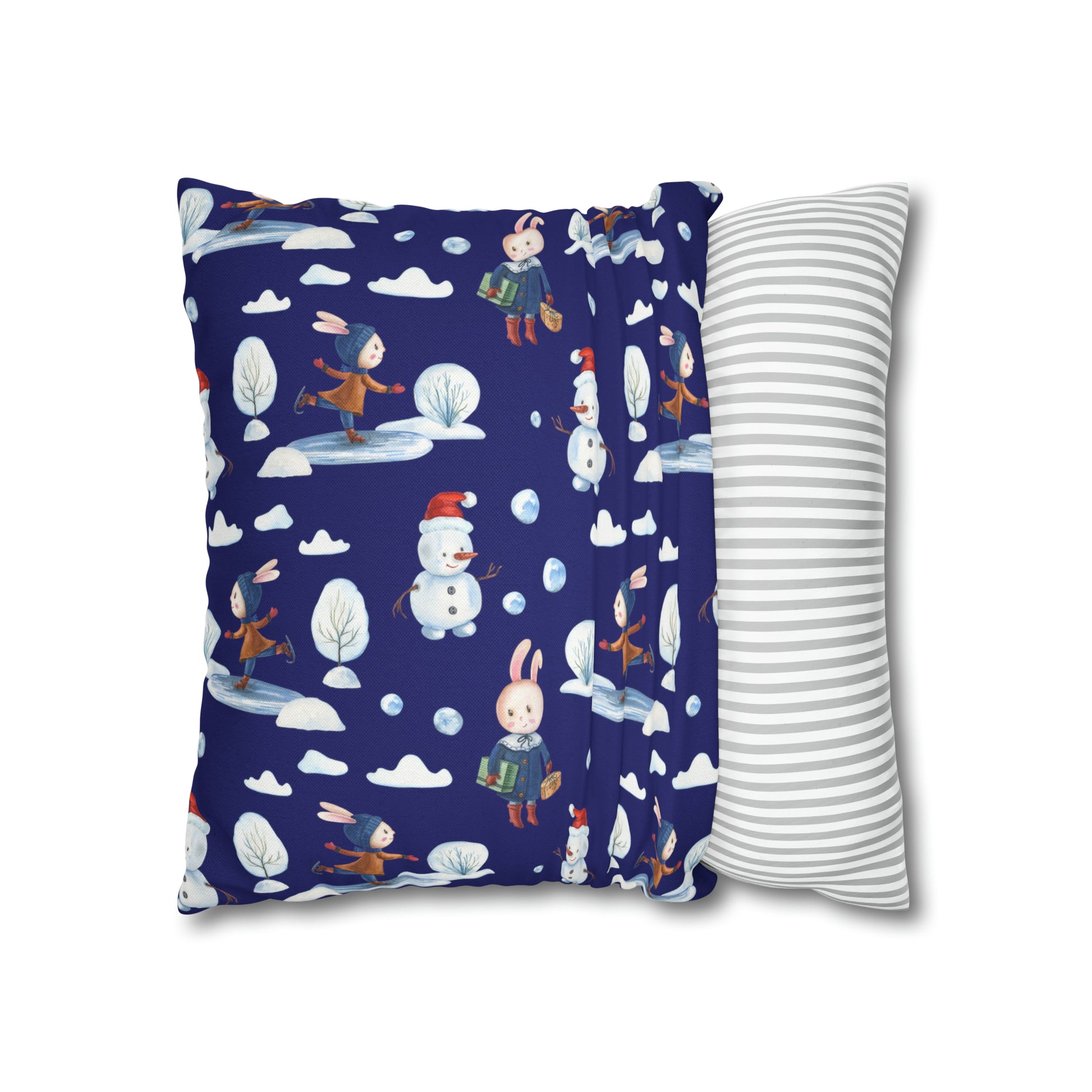 Snowman Pillowcase, Holiday Decor Pillow Cozy Winter Blue Throw Pillow, Holiday Gift    - HolidayShoppingFinds