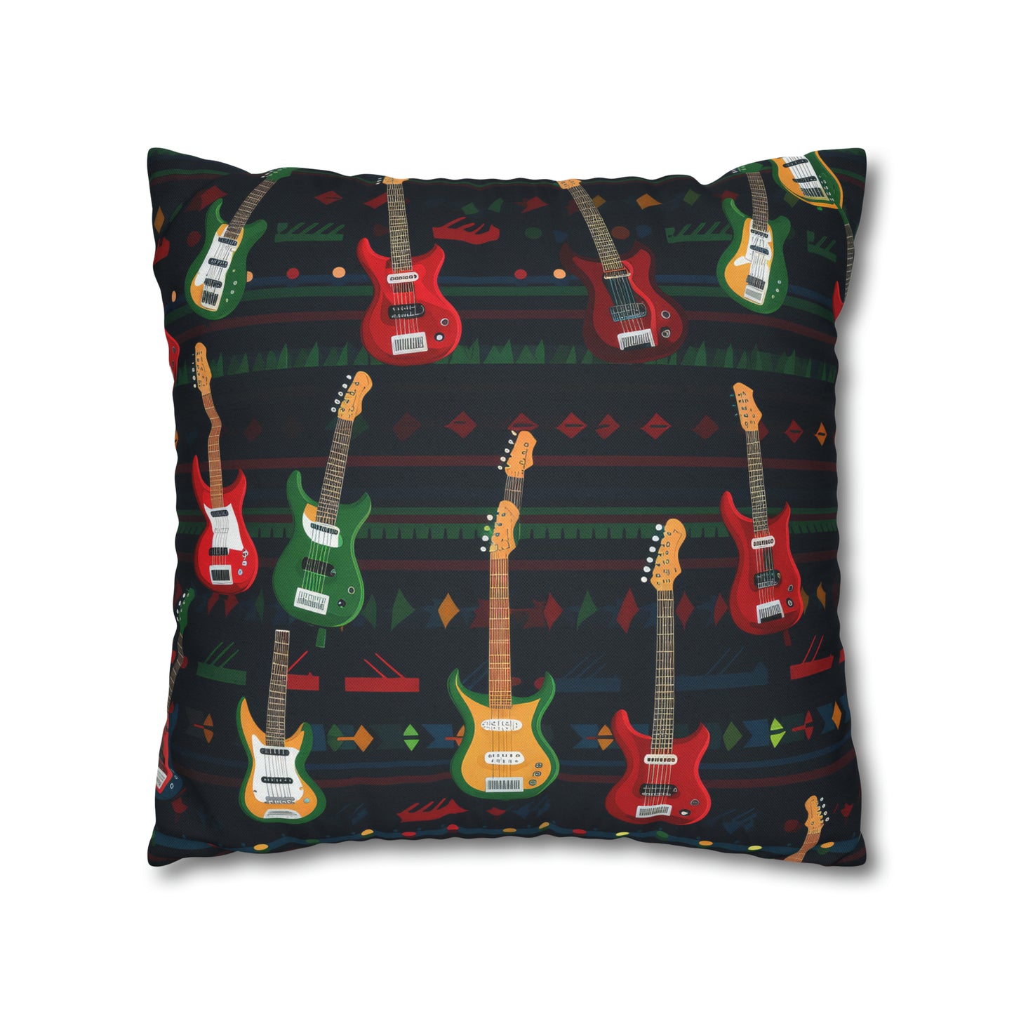 Rockstar Electric Guitar Pillowcase Cover, Red Green Yellow Guitars Accent Pillow    - HolidayShoppingFinds