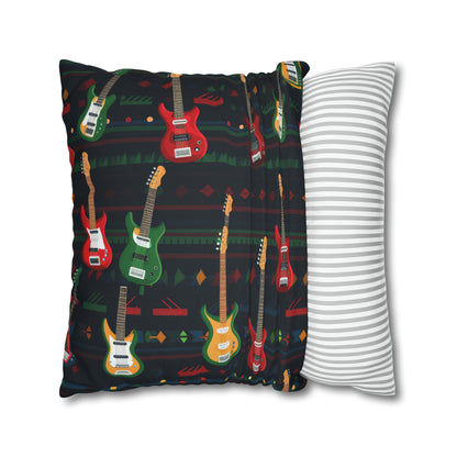 Rockstar Electric Guitar Pillowcase Cover, Red Green Yellow Guitars Accent Pillow    - HolidayShoppingFinds