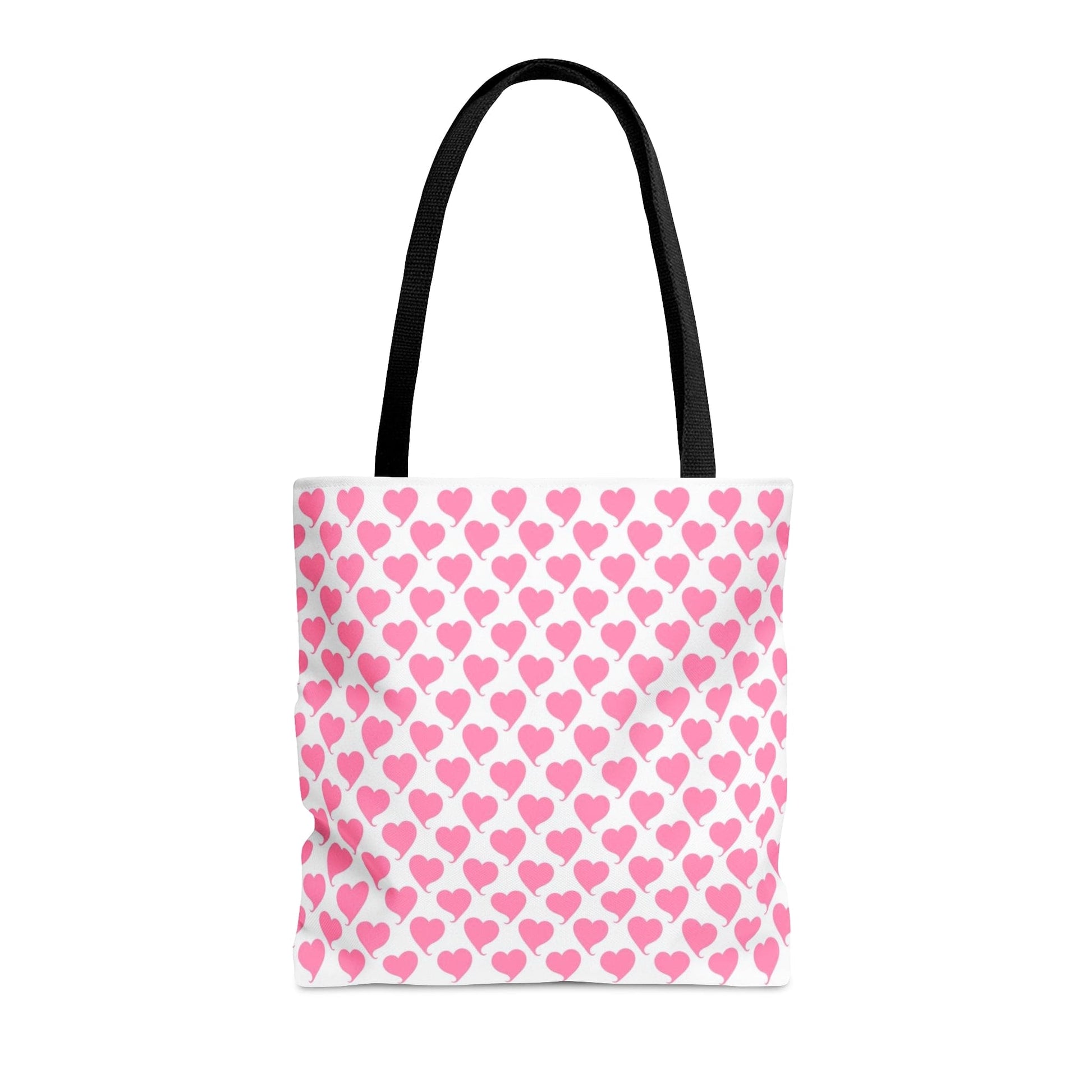 Lovely in Pink Hearts Pattern White Tote with Black Handles Bag - Valentine's Gift Medium   - HolidayShoppingFinds