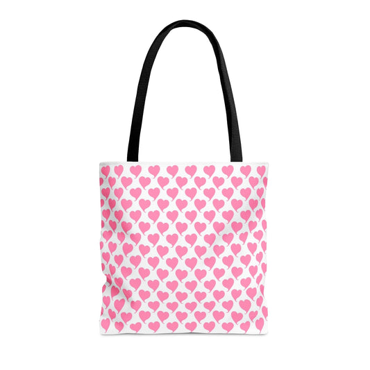 Lovely in Pink Hearts Pattern White Tote with Black Handles Bag - Valentine's Gift Medium   - HolidayShoppingFinds