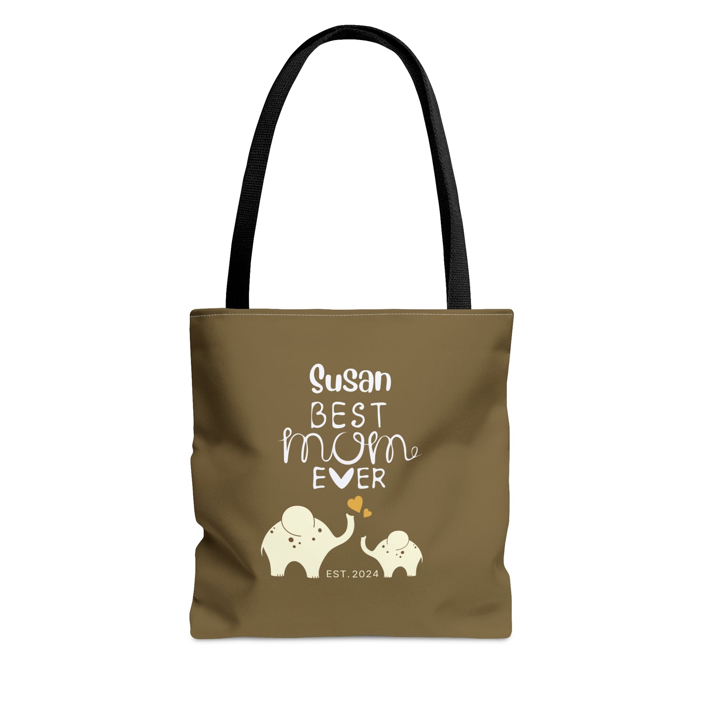 Personalized Best Mom Ever Tote Bag Gift for Mom, Baby Elephants Khaki Tote Small   - HolidayShoppingFinds