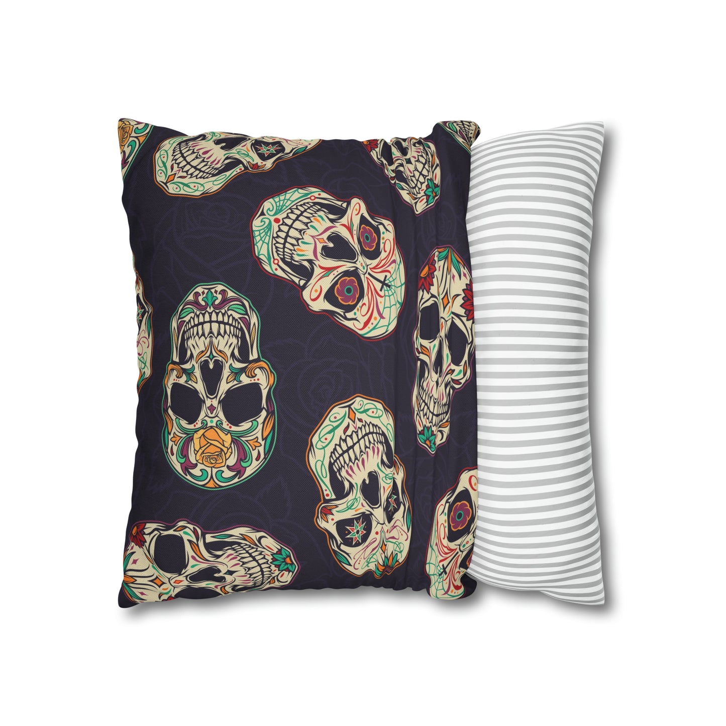 Sugar Skull Pillowcase, Day of the Dead Dia De Los Muertos Purple Pillow, Square 2-Sided Accent Pillow Cover    - HolidayShoppingFinds