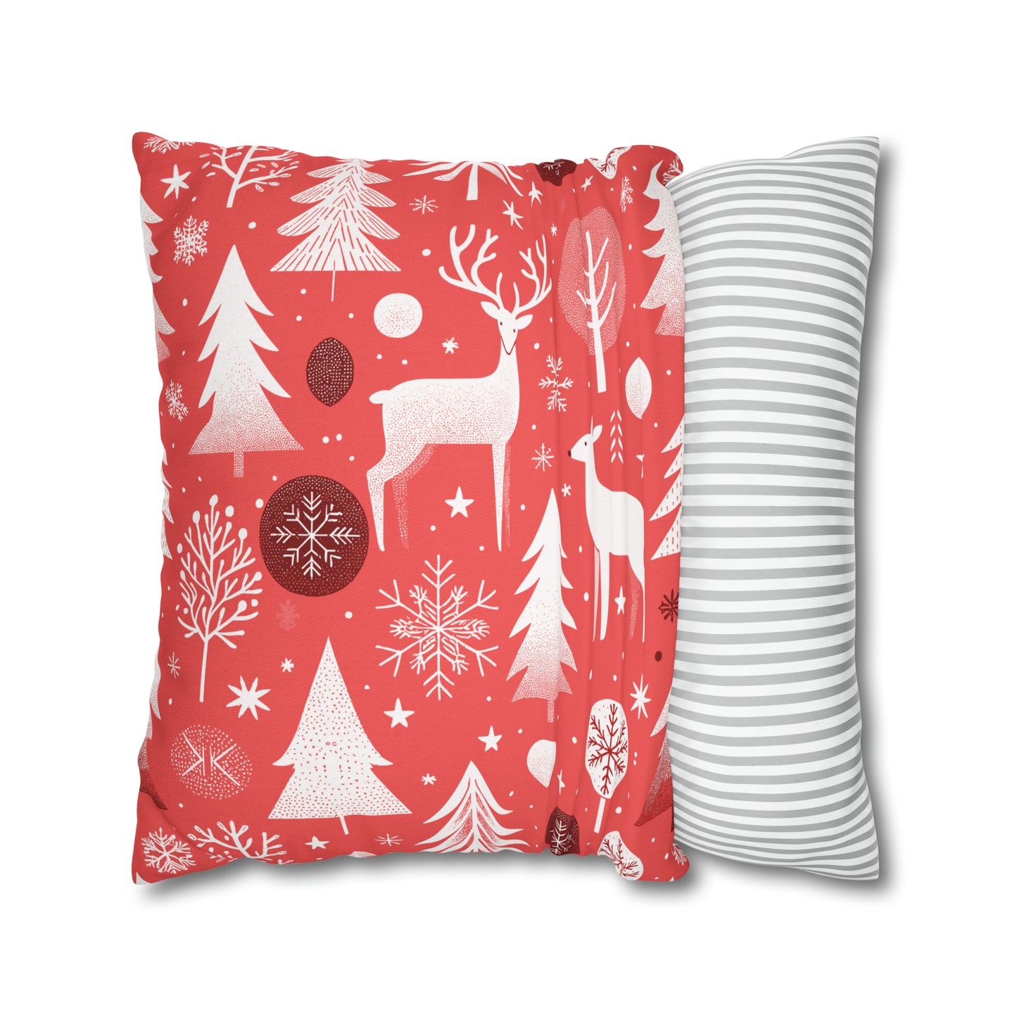 Red Holiday Pillowcase, Winter Pillow Case with Deers, Christmas Trees & Snowflakes, Holiday Gift    - HolidayShoppingFinds