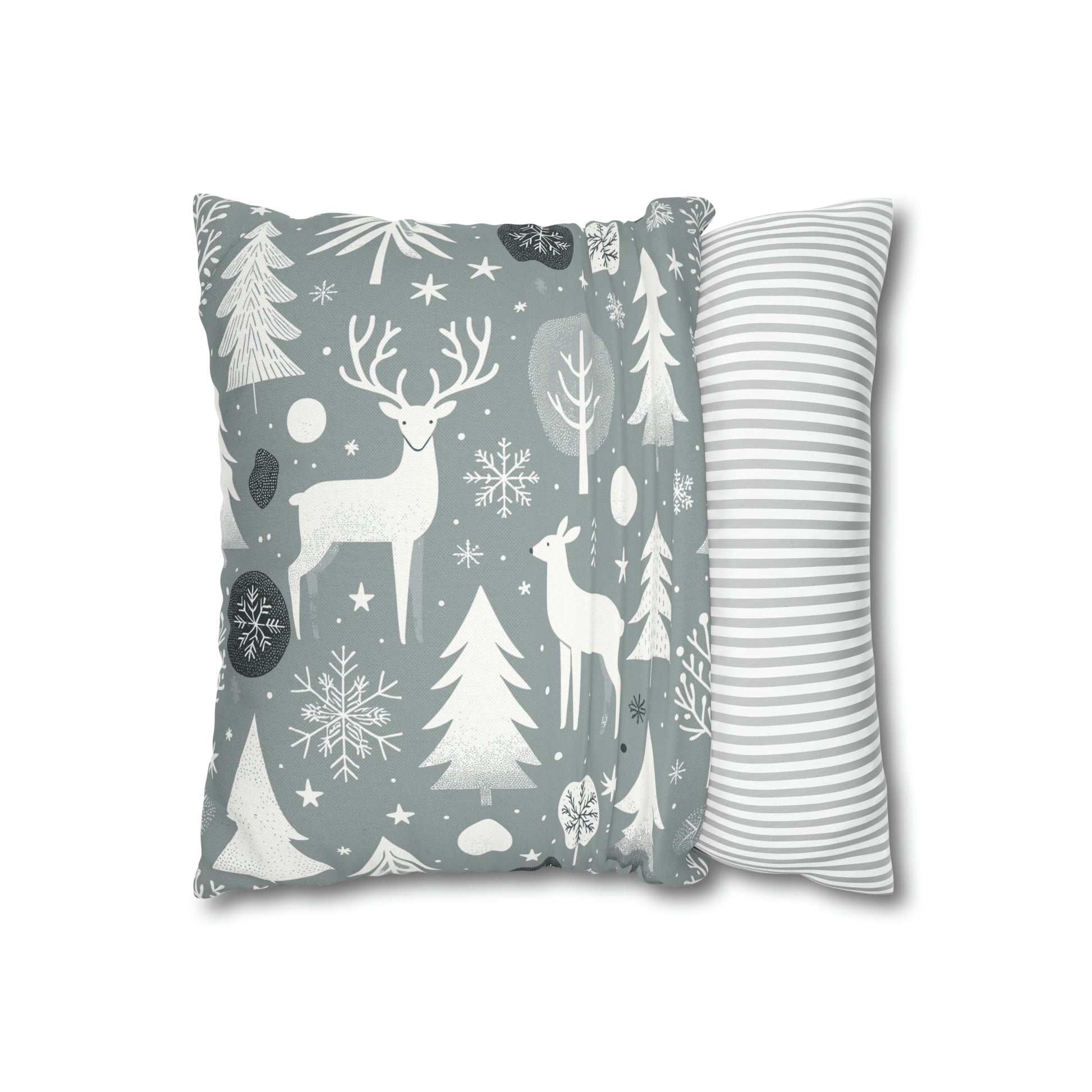 Reindeer Winter Wonderland Pillowcase Gray Holiday Pillow Christmas Gift, Holiday Gift (B)    - HolidayShoppingFinds