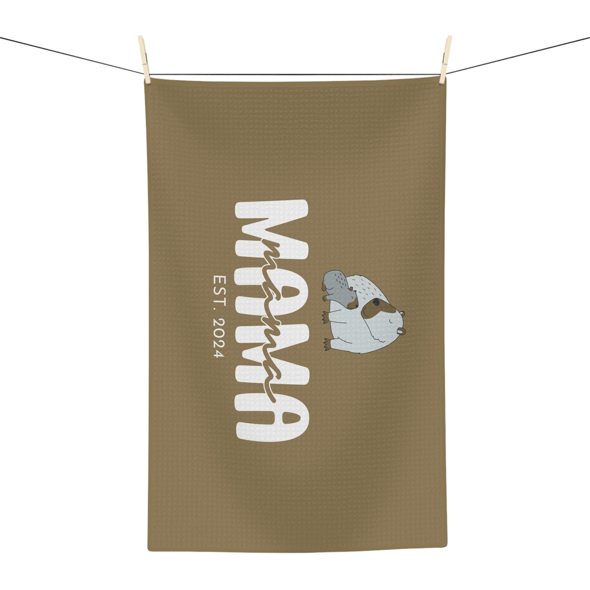 Personalized Mama Capybara KitchenTowel Khaki, Gift For Mom    - HolidayShoppingFinds