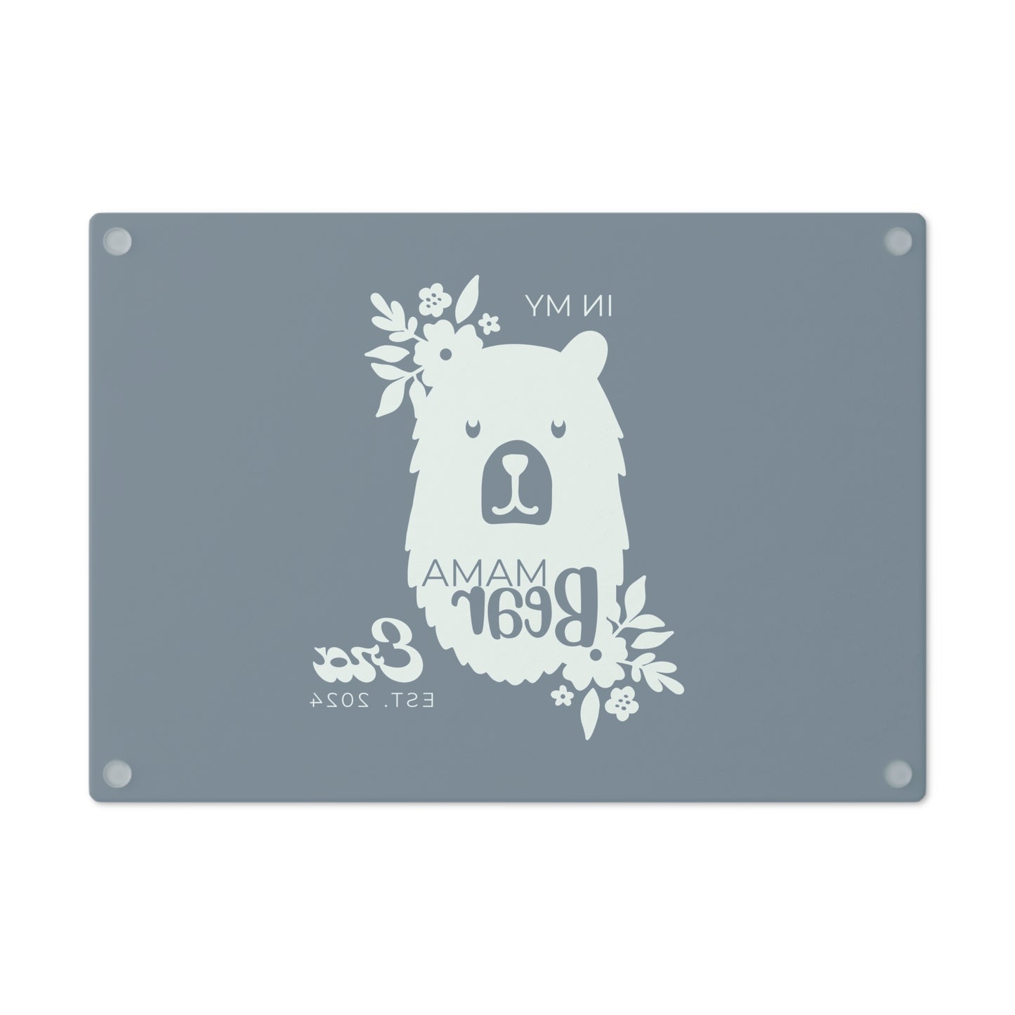 Custom Mama Bear Era Glass Cutting Board Blue, Kitchen Gift for Mom    - HolidayShoppingFinds