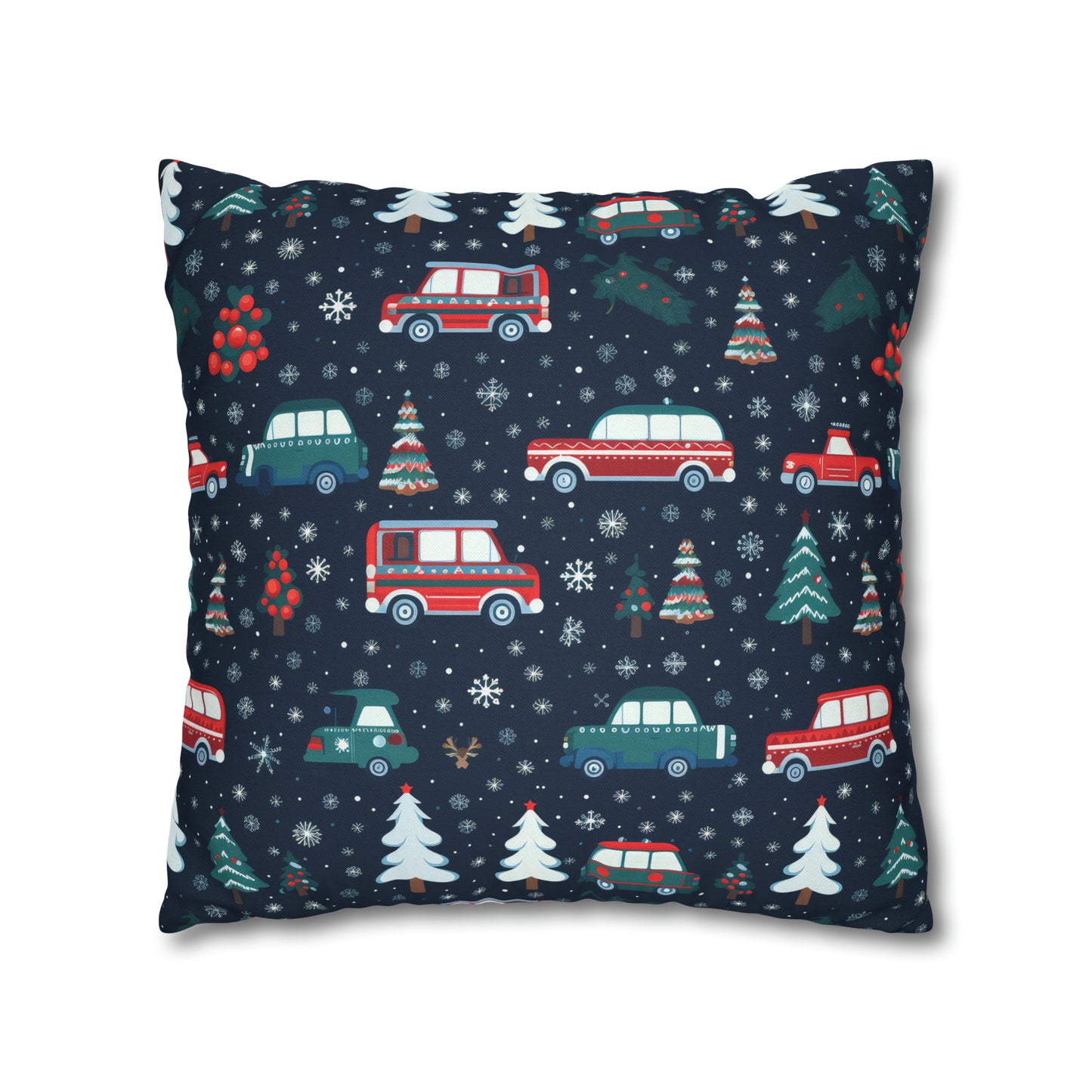 Vanlife Pillow, Camping Holiday Spirit Pillow Case, Cars, Vans & Christmas Trees Décor Blue Pillow Cover, Holiday Gift    - HolidayShoppingFinds