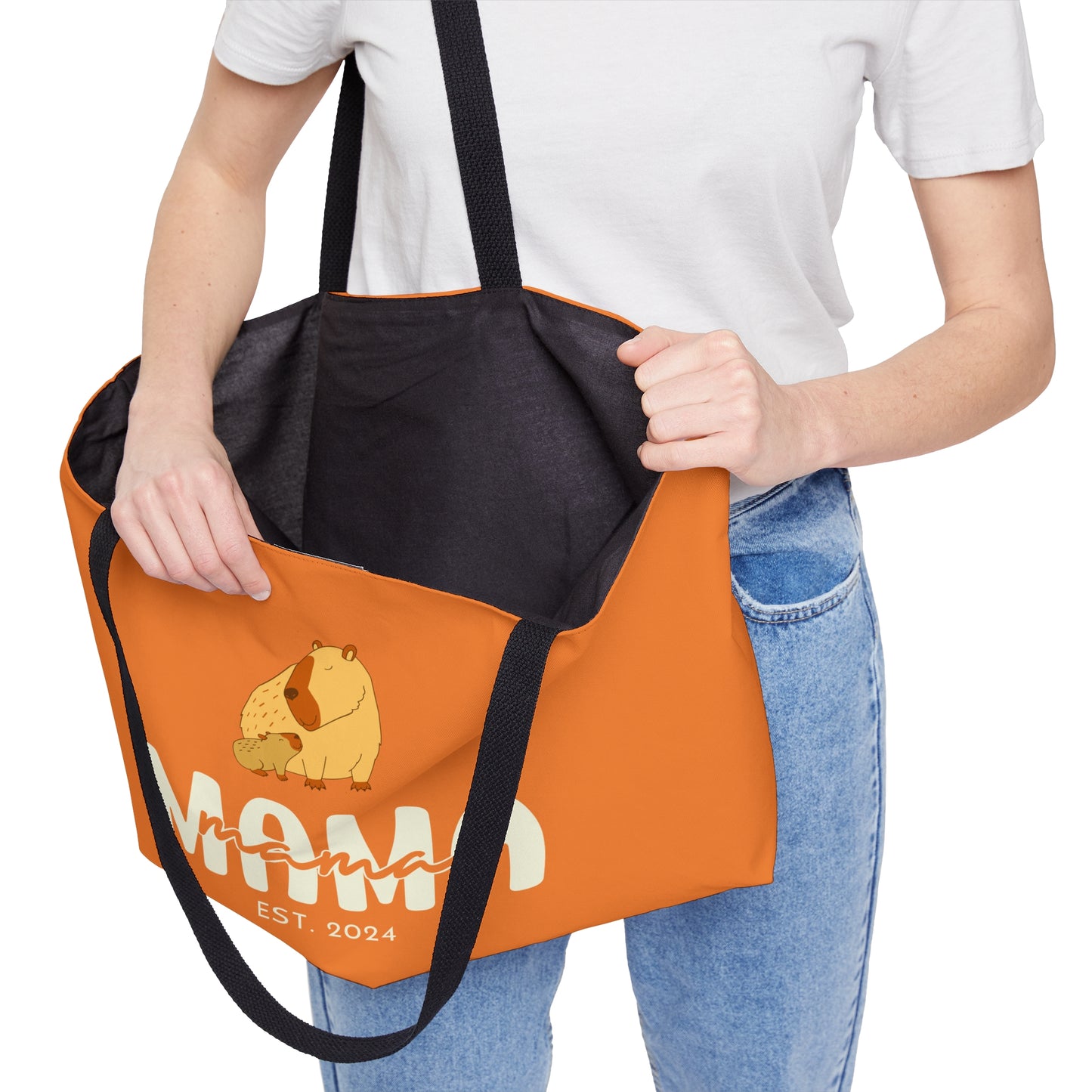 Personalized Mama Capybara Weekender Tote Orange, Gift For Mom    - HolidayShoppingFinds