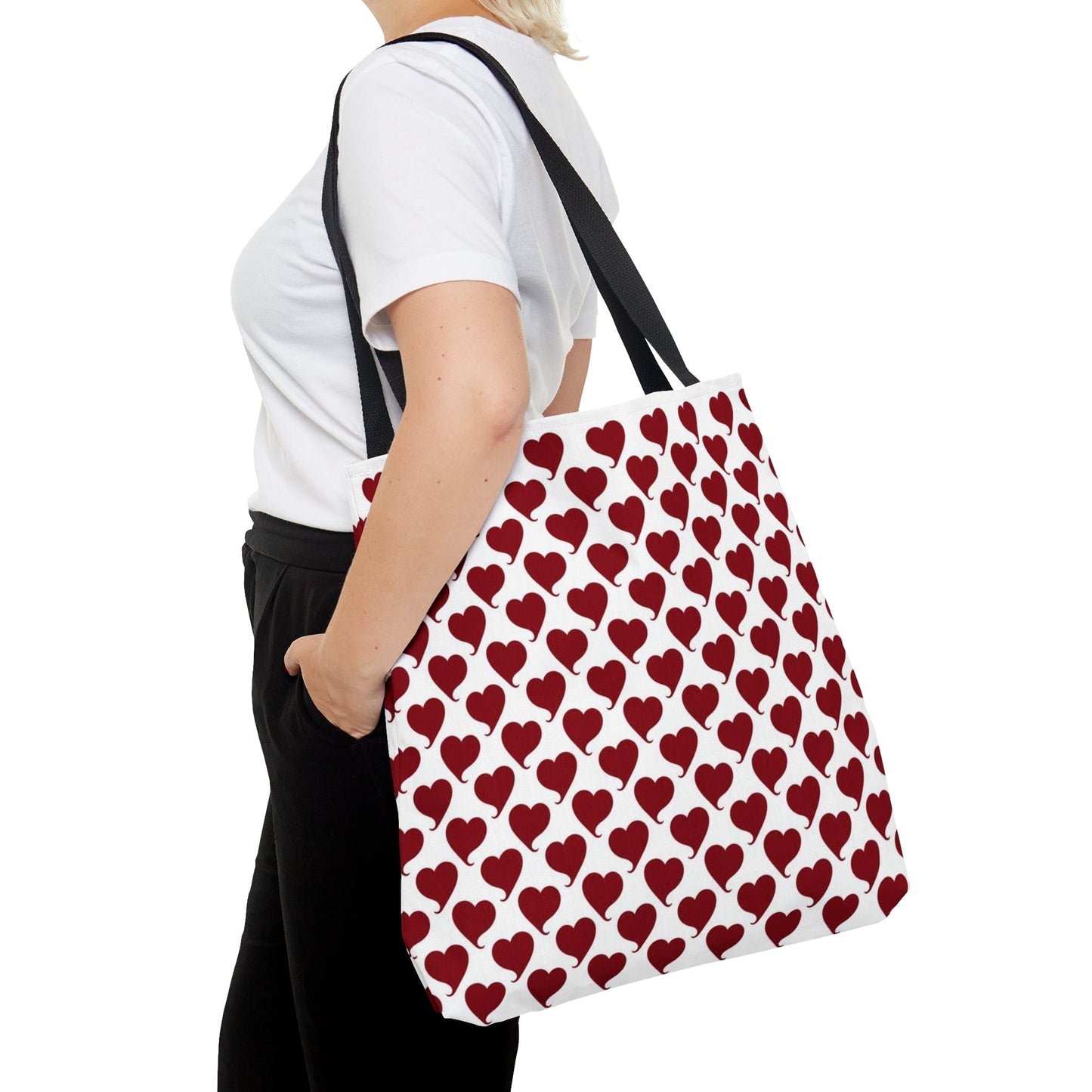 Red Hearts Pattern Hand Tote Bag, Valentine's Day Gift    - HolidayShoppingFinds