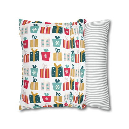 Gift Galore: Colorful Presents on White Square Pillow Case Throw    - HolidayShoppingFinds