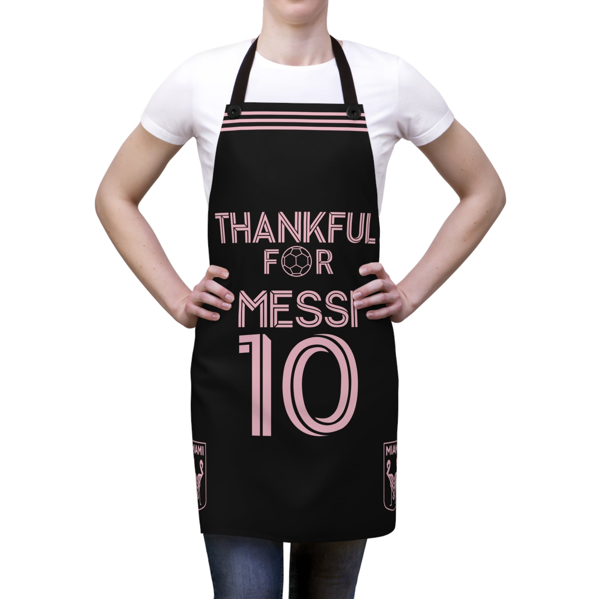 Thankful for Messi 10 Chef Apron, Miami Fútbol Soccer Fan Cooking Wear, Black Apron    - HolidayShoppingFinds