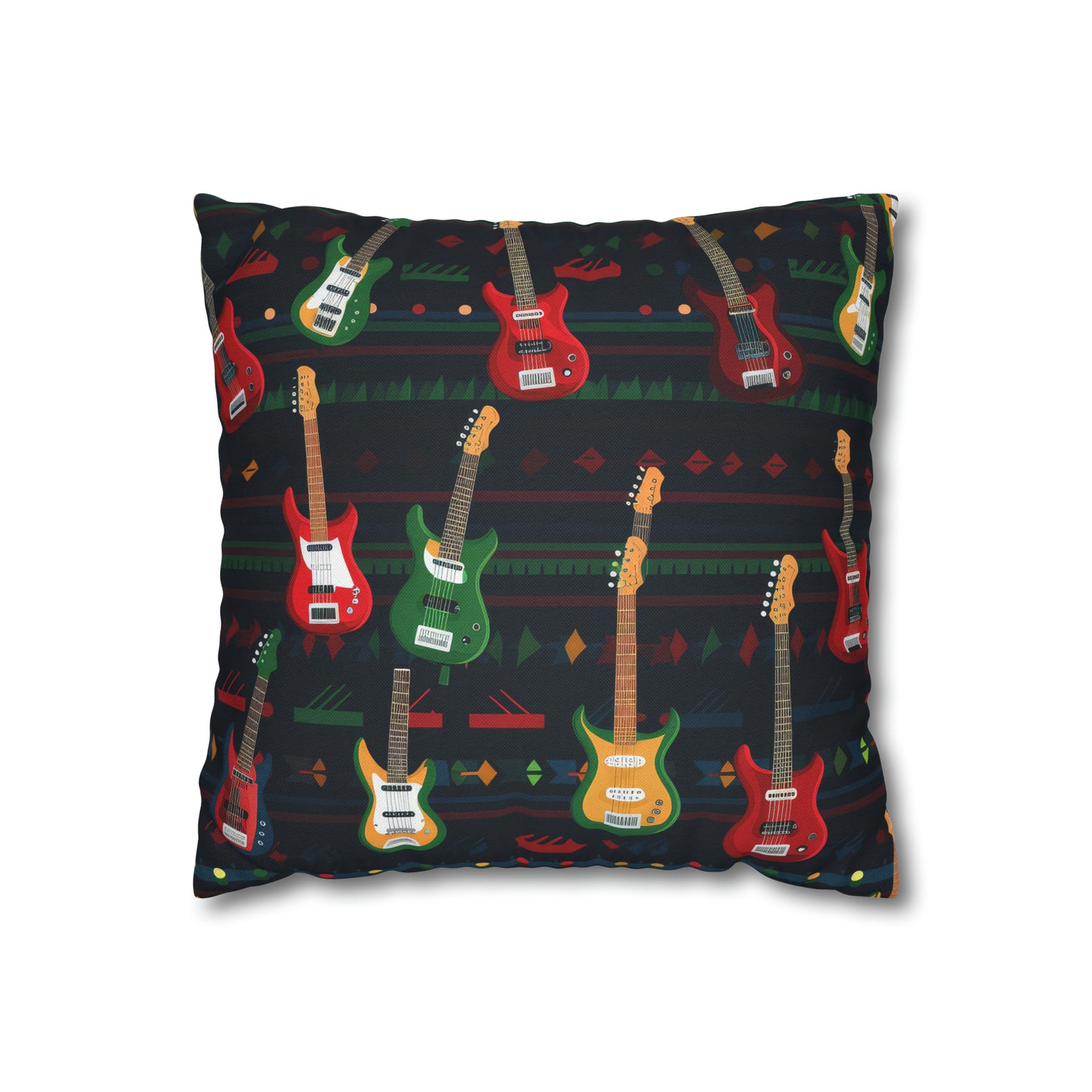 Rockstar Electric Guitar Pillowcase Cover, Red Green Yellow Guitars Accent Pillow    - HolidayShoppingFinds