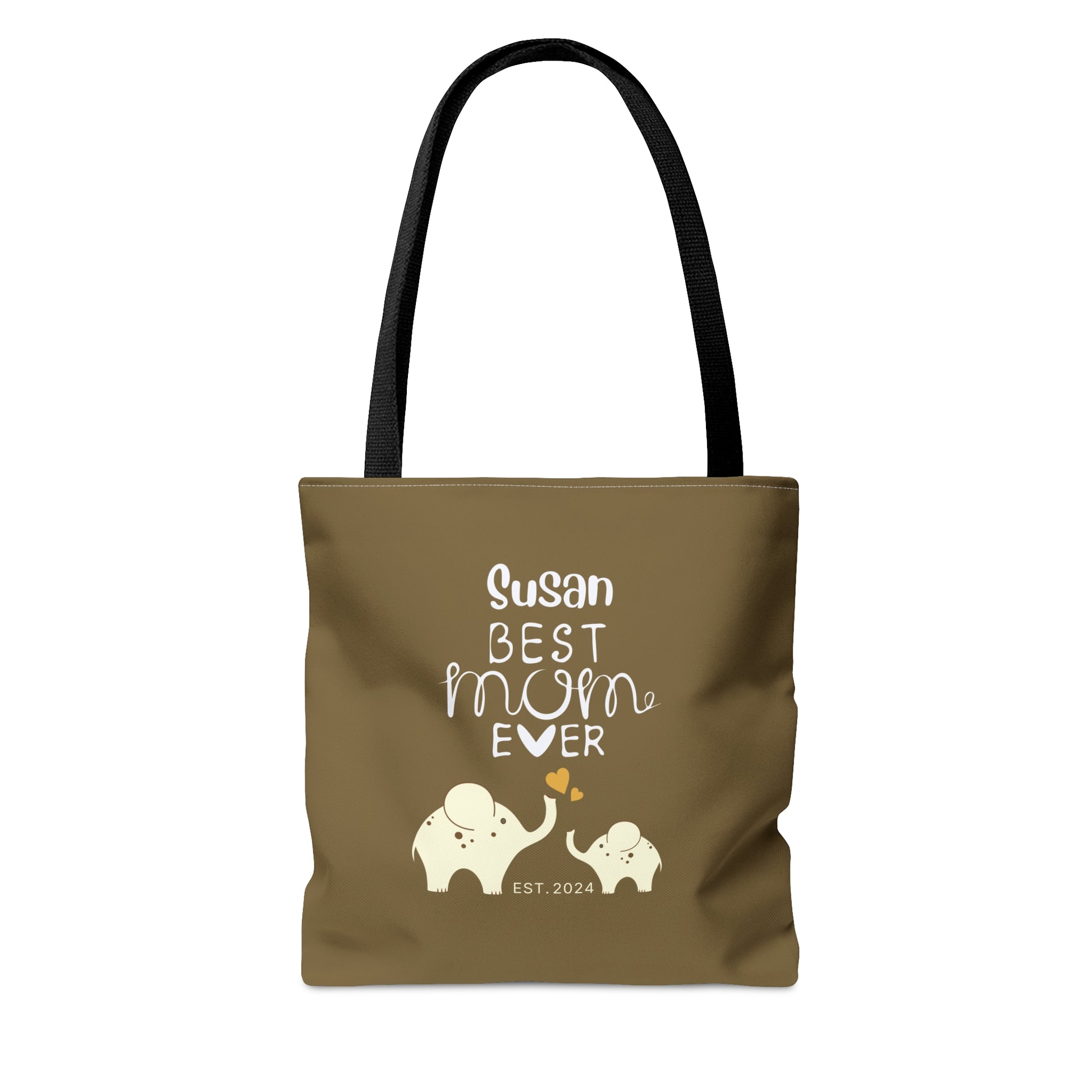 Personalized Best Mom Ever Tote Bag Gift for Mom, Baby Elephants Khaki Tote    - HolidayShoppingFinds