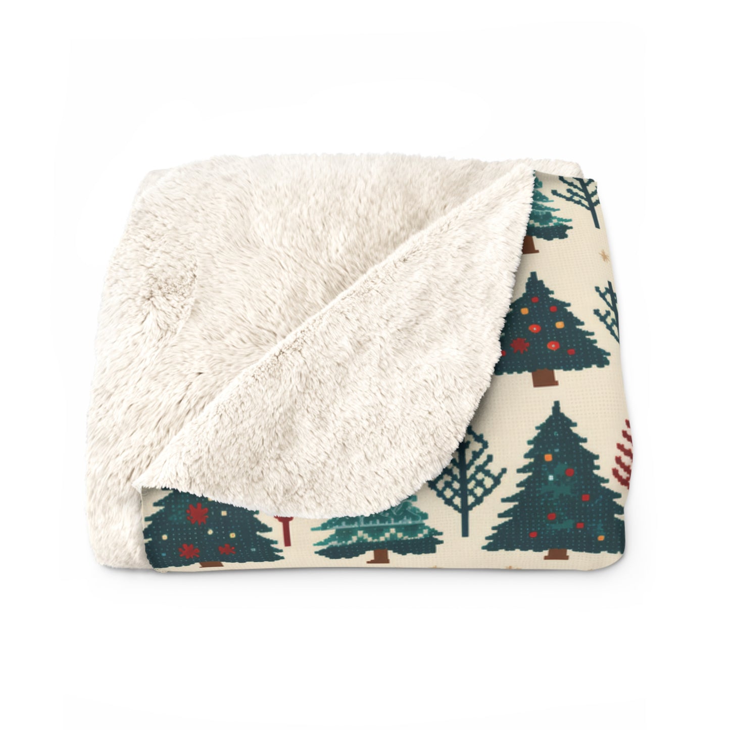 Christmas Trees Sherpa Blanket, Winter Throw Blanket, Christmas Blanket Ivory    - HolidayShoppingFinds