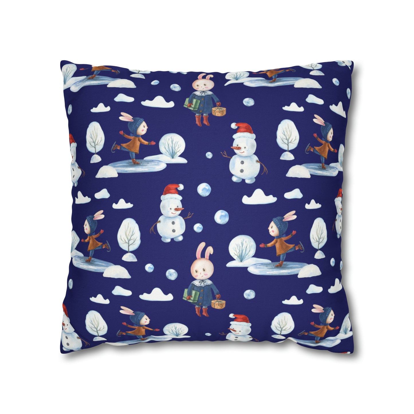 Snowman Pillowcase, Holiday Decor Pillow Cozy Winter Blue Throw Pillow, Holiday Gift    - HolidayShoppingFinds