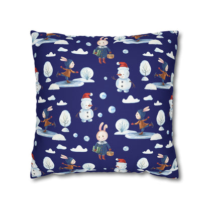 Snowman Pillowcase, Holiday Decor Pillow Cozy Winter Blue Throw Pillow, Holiday Gift    - HolidayShoppingFinds