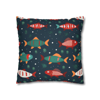 Marine Life Pillowcase, Fish Print Underwater Ocean Blue Pillow Cover Coastal Décor    - HolidayShoppingFinds