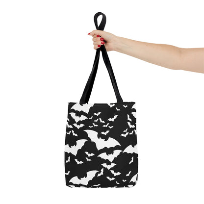 Spooky Bats Black Tote Bag, Halloween Gothic Handbag, Trick or Treat Bag, B&W Bag    - HolidayShoppingFinds