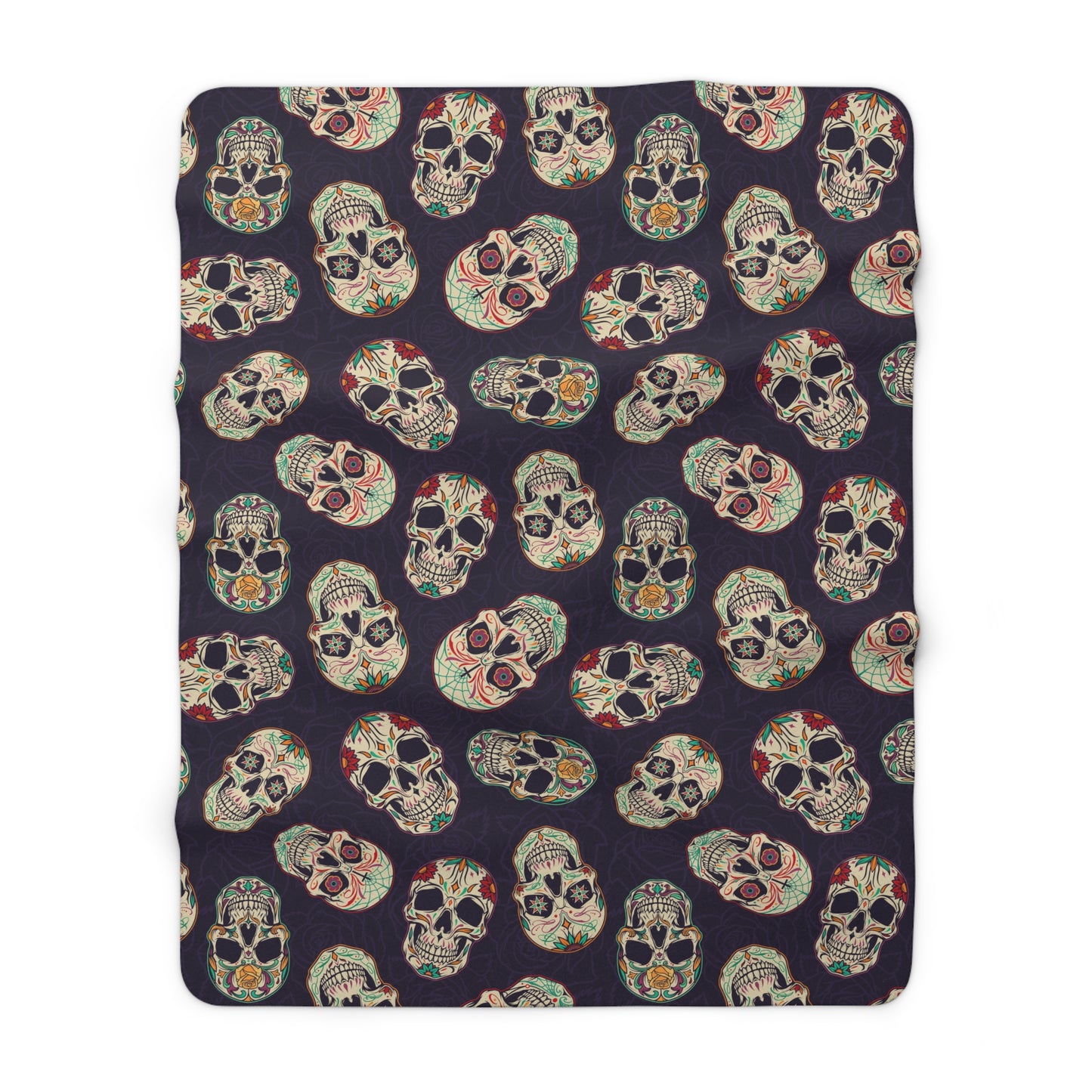 Gothic Sugar Skull Sherpa Fleece Blanket, Day of the Dead Purple Throw Blanket    - HolidayShoppingFinds