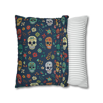 Sugar Skulls Pillowcase, Day of the Dead Pillow, Halloween Accent Blue Pillow Cover, Square Accent Pillow    - HolidayShoppingFinds