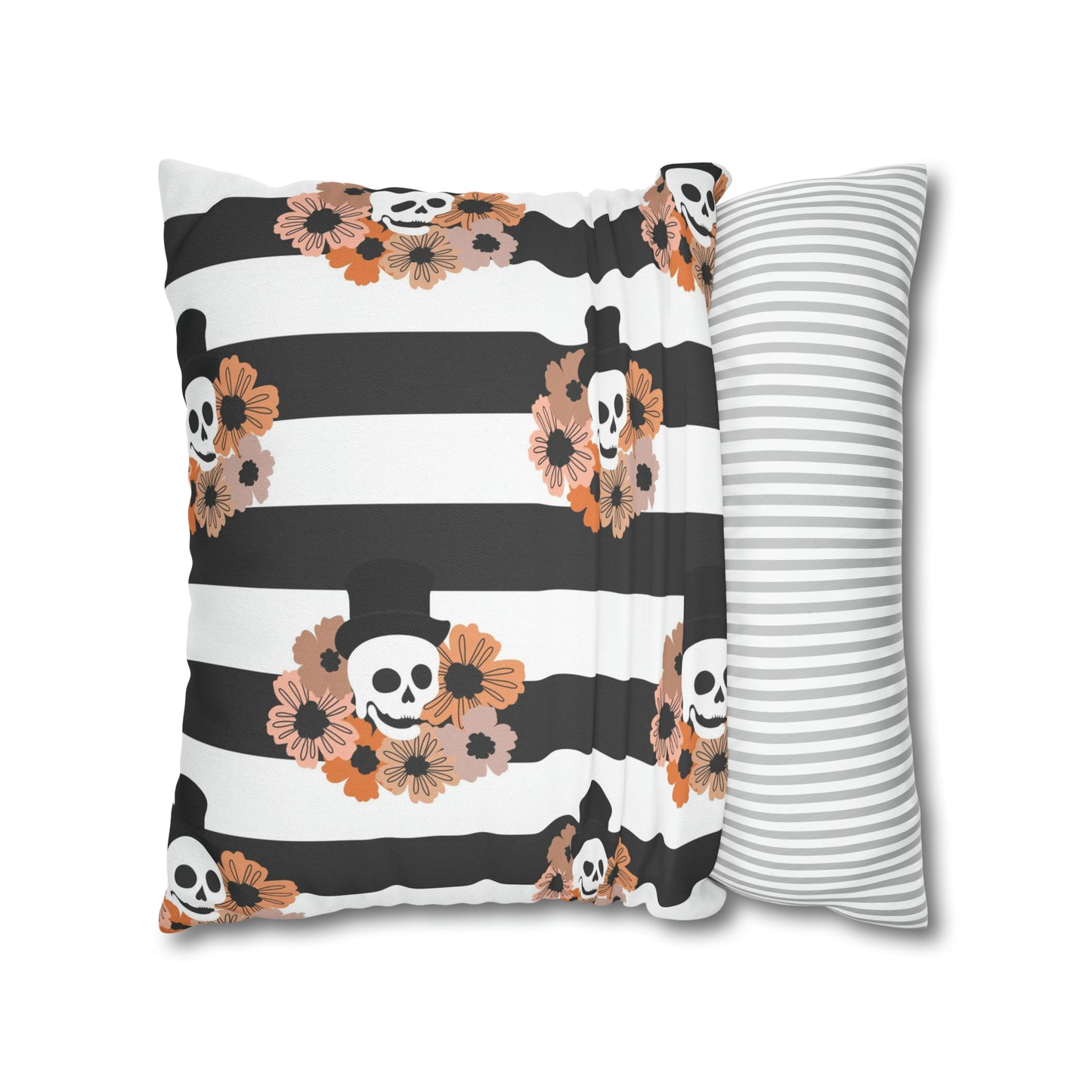 Halloween Phantom Pillowcase, Dia de los Muertos Skull Accent Pillow, 2-Sided Square B&W Decorative Pillow    - HolidayShoppingFinds