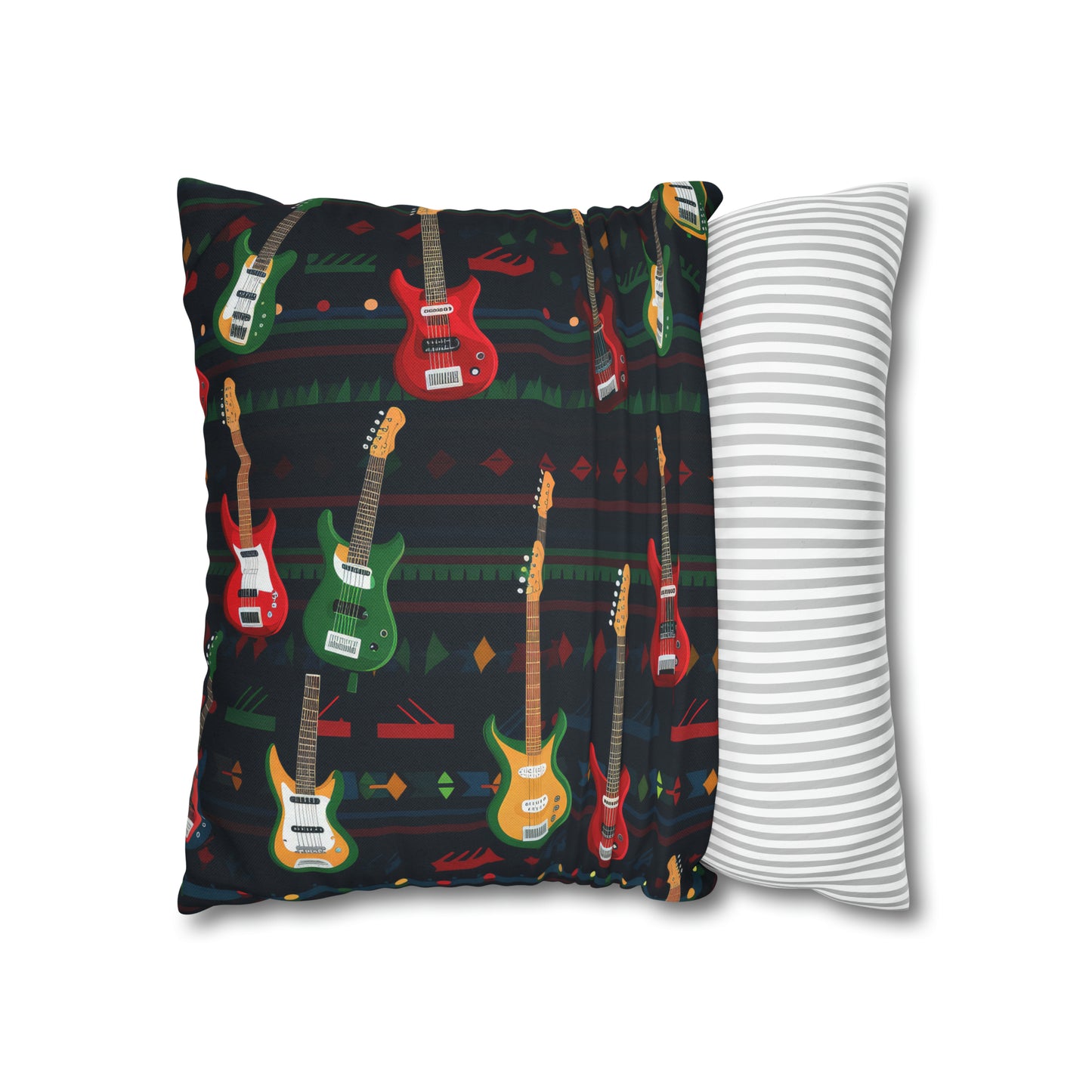 Rockstar Electric Guitar Pillowcase Cover, Red Green Yellow Guitars Accent Pillow    - HolidayShoppingFinds