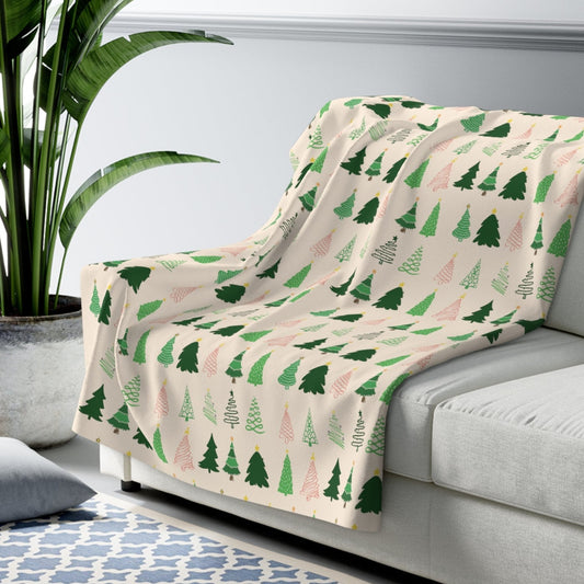 Christmas Trees Sherpa Fleece Blanket, Ivory Winter Throw 50" × 60"   - HolidayShoppingFinds