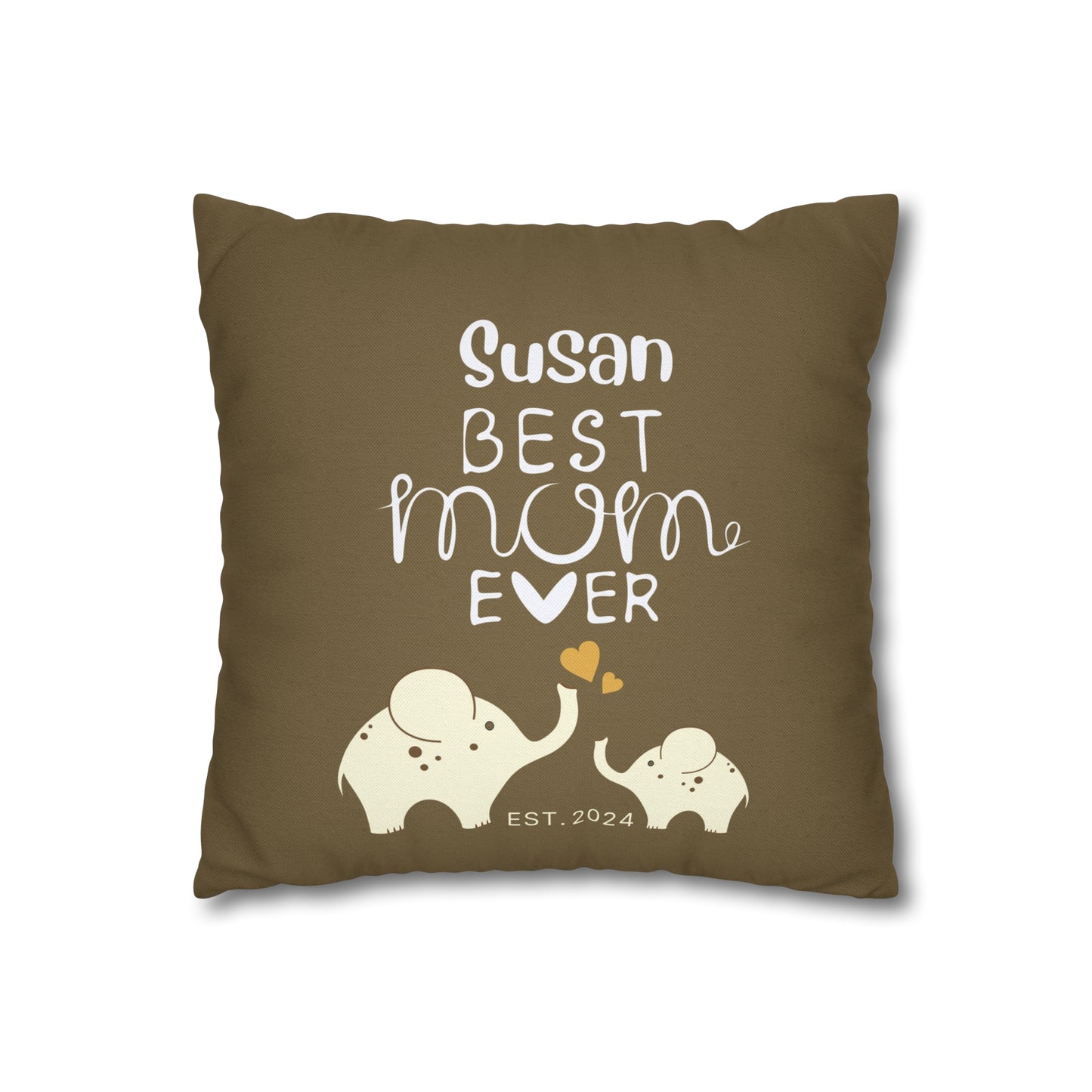 Personalized Best Mom Ever Gift Pillowcase, Gift for Mom, Elephants Khaki Pillow Cover    - HolidayShoppingFinds