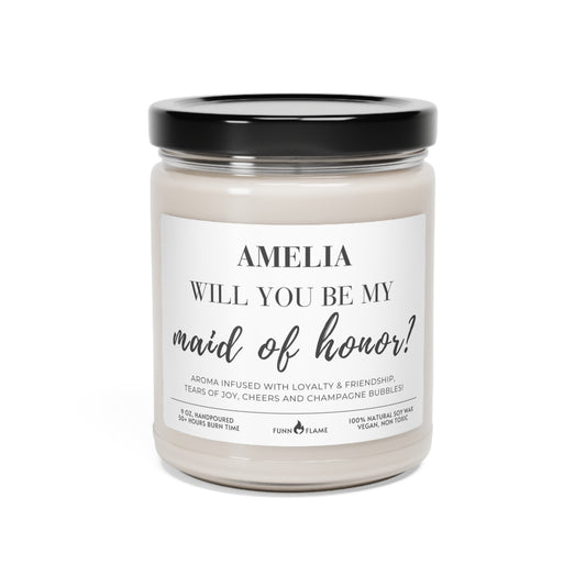Custom Maid of Honor Bridesmaid Proposal, Personalized Wedding Bridesmaid Candle Gift, Will You Be My Maid of Honor? (D) Atlantis Whisper 9oz  - HolidayShoppingFinds