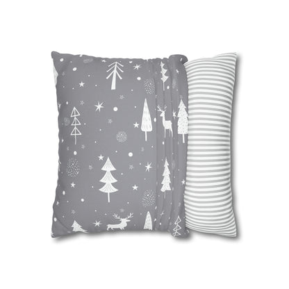 Reindeer Winter Wonderland Pillowcase Gray Holiday Pillow Christmas Gift (A), Holiday Gift    - HolidayShoppingFinds