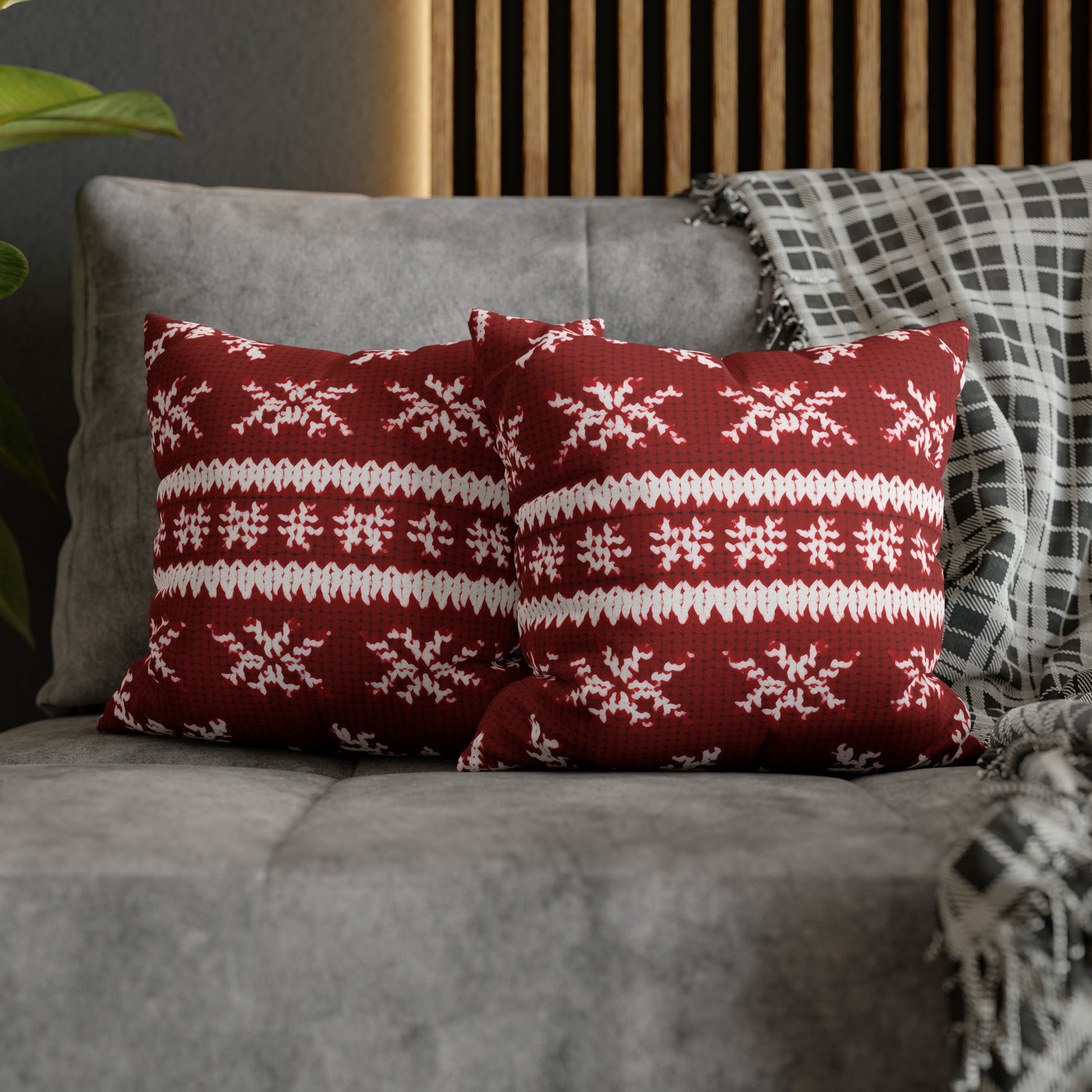 Scandinavian Holiday Pattern Red Square Pillow Case, Christmas Pillow Throw, Holiday Gift    - HolidayShoppingFinds