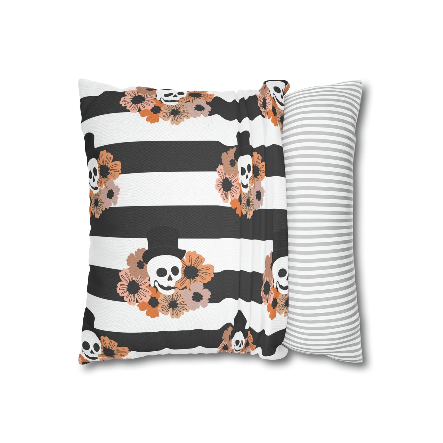 Halloween Phantom Pillowcase, Dia de los Muertos Skull Accent Pillow, 2-Sided Square B&W Decorative Pillow    - HolidayShoppingFinds