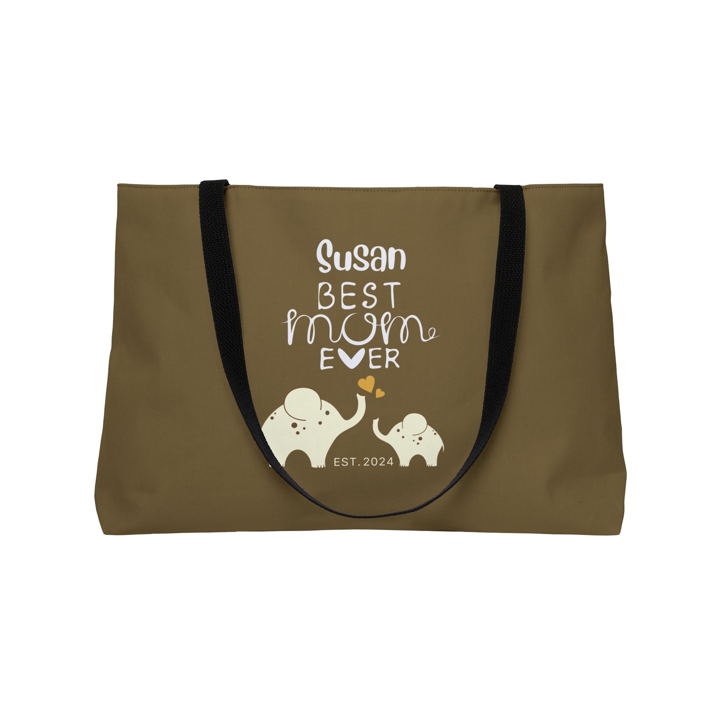 Personalized Best Mom Ever Weekender Bag for Mom, Khaki Baby Elephants Tote Bag    - HolidayShoppingFinds