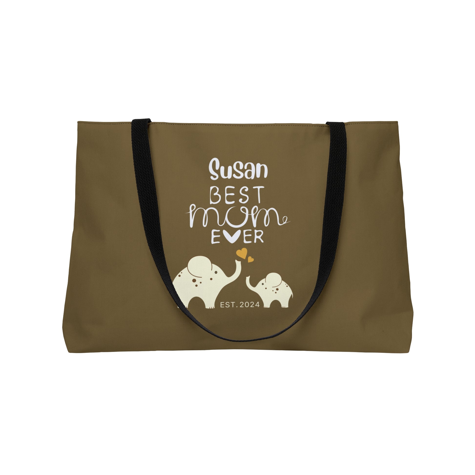 Personalized Best Mom Ever Weekender Bag for Mom, Khaki Baby Elephants Tote Bag    - HolidayShoppingFinds