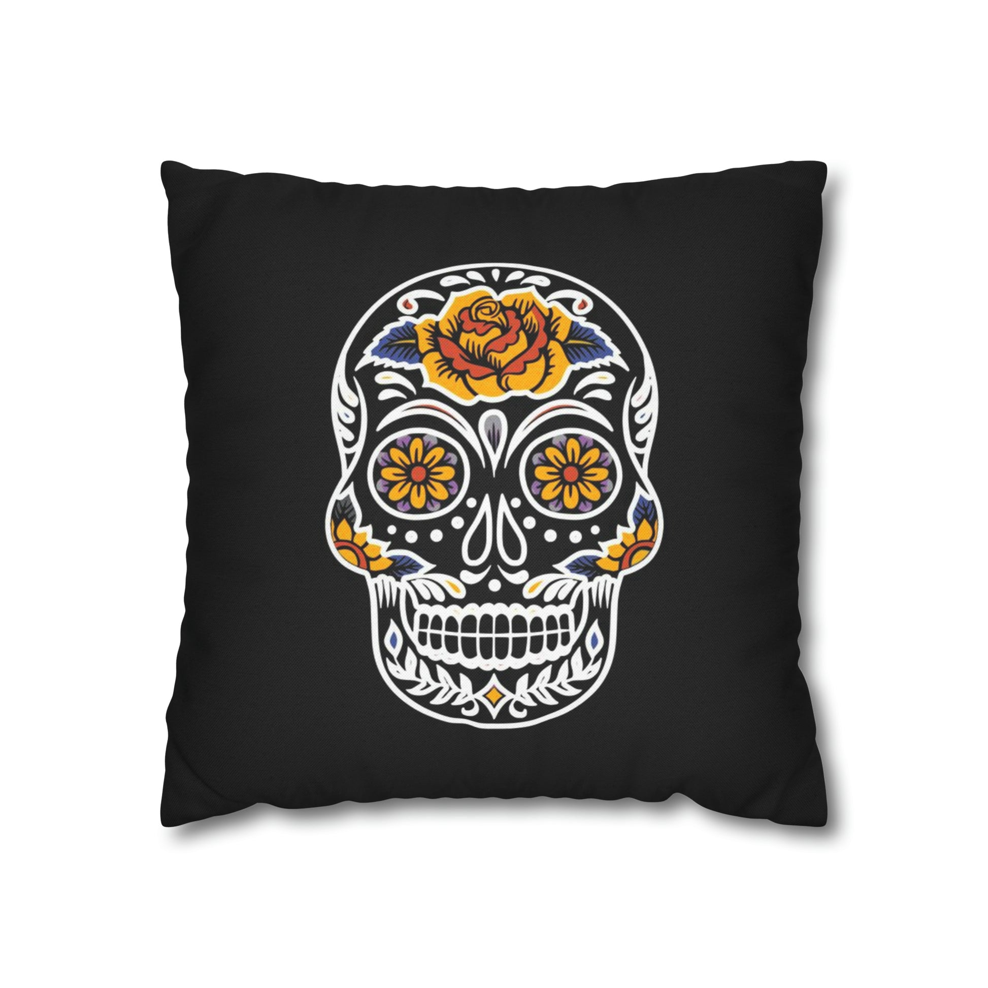 Sugar Skull Pillowcase, Day of the Dead Pillow, Dia De Los Muertos Pillow, Black Gothic Pillow, 2-Sided Square Pillow Cover    - HolidayShoppingFinds