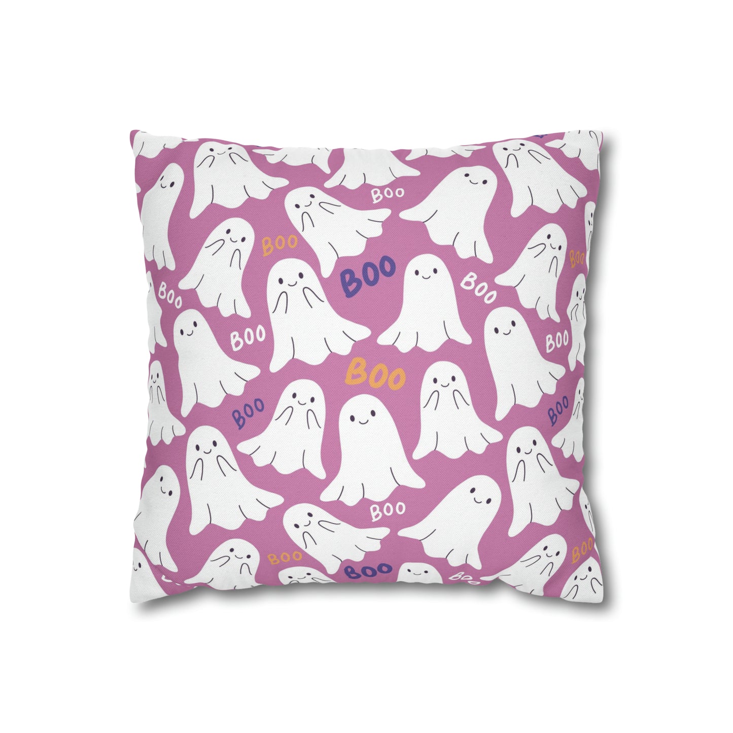 BOO Ghost Decorative Pillowcase Halloween Spooky Ghost Pillow Cover, Pink Square Pillow, 2-Sided Pillow Cover    - HolidayShoppingFinds