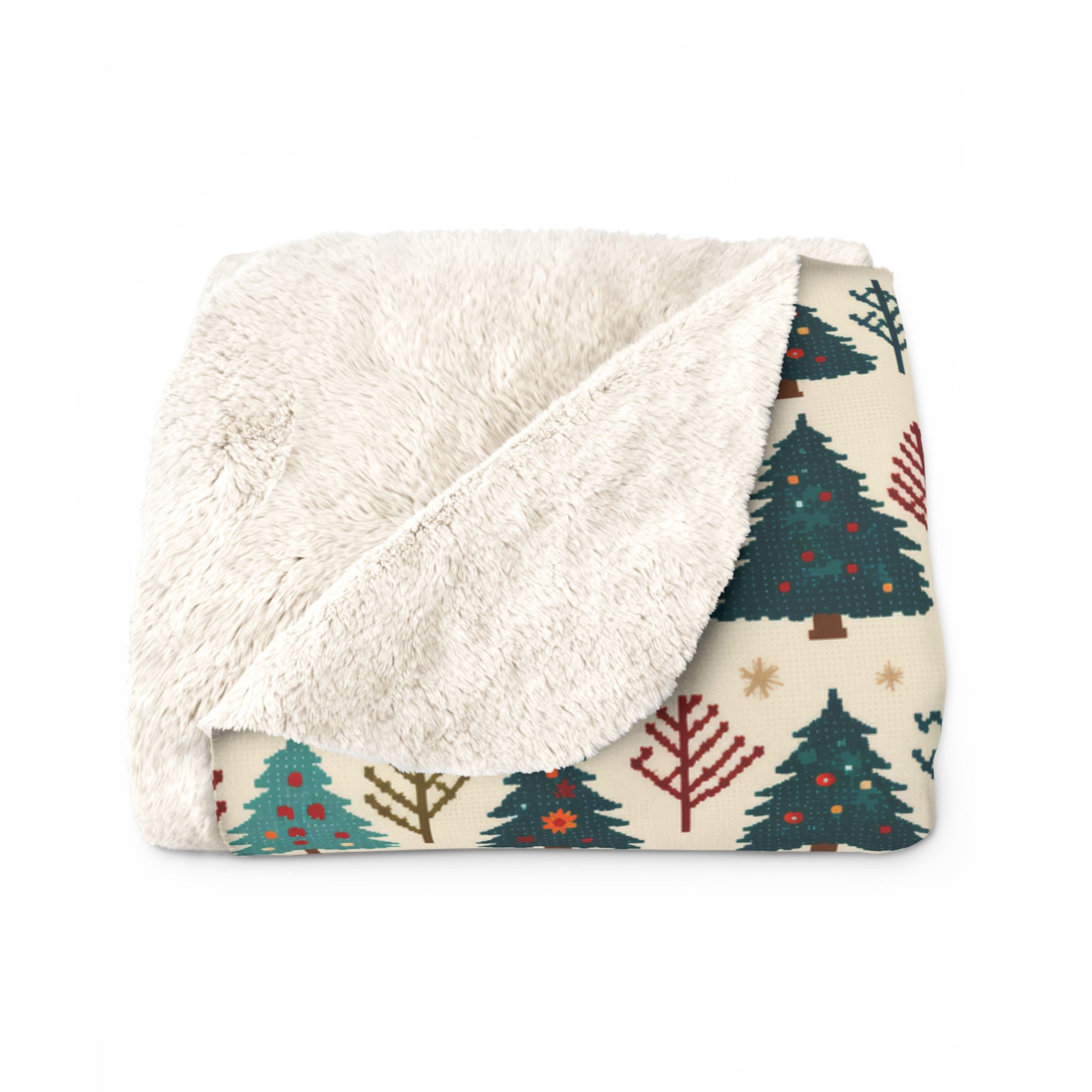 Christmas Trees Sherpa Blanket, Winter Throw Blanket, Christmas Blanket Ivory    - HolidayShoppingFinds