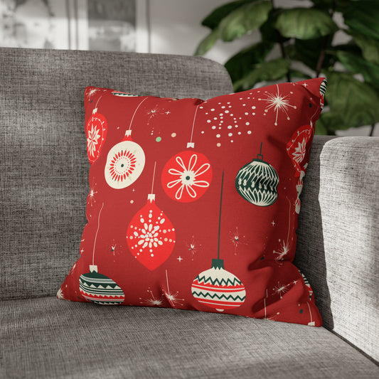 Christmas Ornaments Pillowcase, Winter Holiday Red Pillow Case Cover, Holiday Gift 18" × 18"   - HolidayShoppingFinds