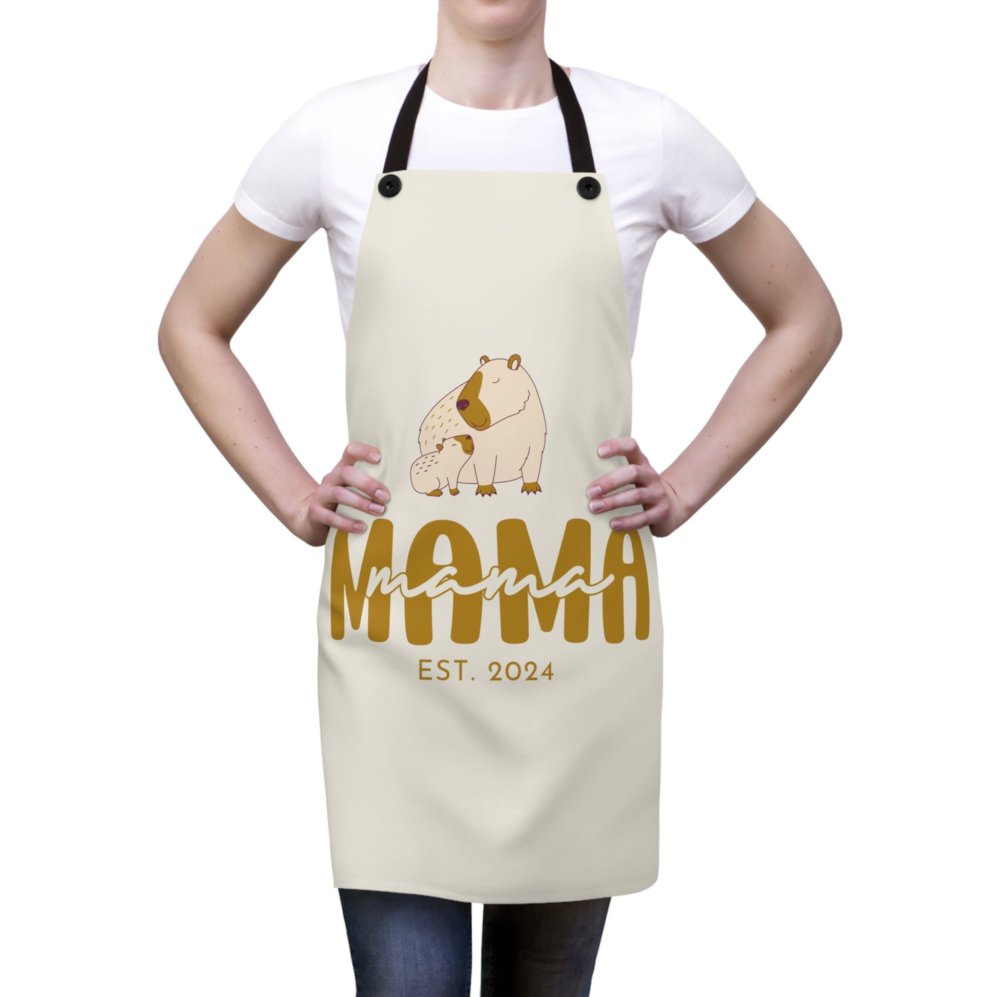 Personalized Mama Capybara Apron Beige, Chef Apron Gift For Mom One Size   - HolidayShoppingFinds